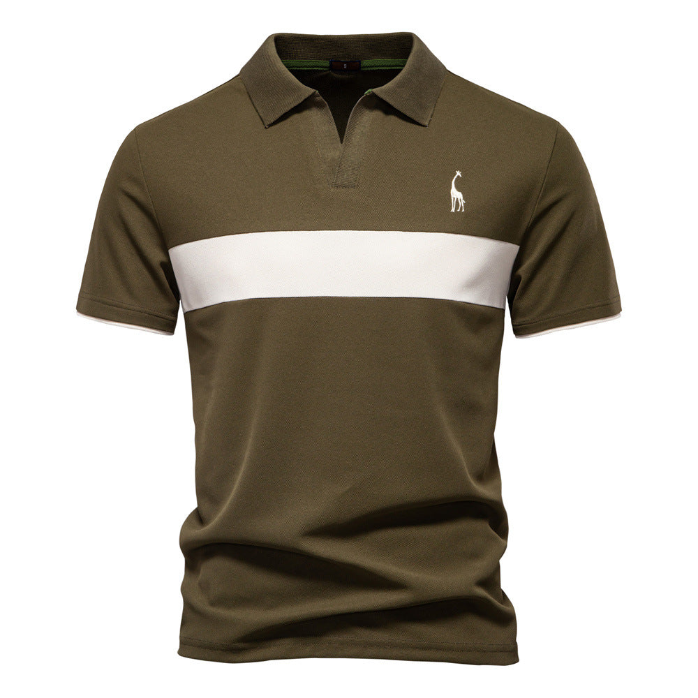 Men's Short-Sleeve Embroidered Stripe Polo Shirt