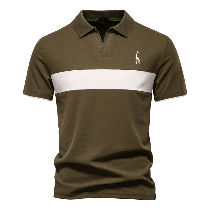 Men's Short-Sleeve Embroidered Stripe Polo Shirt