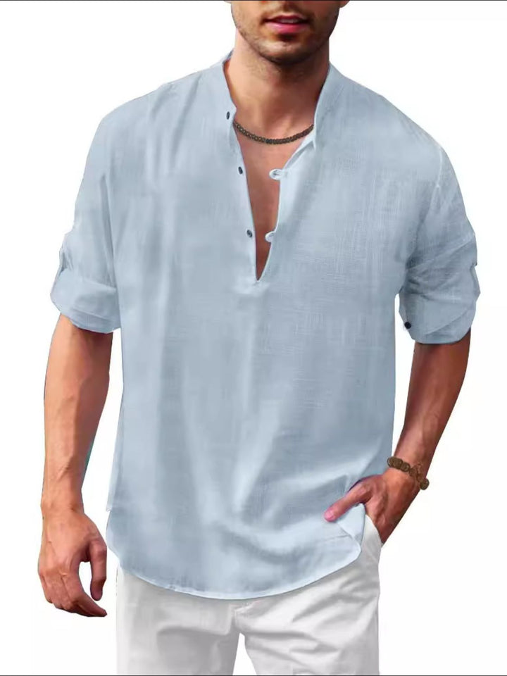 Full Size Half Button Long Sleeve Shirt Plus Size