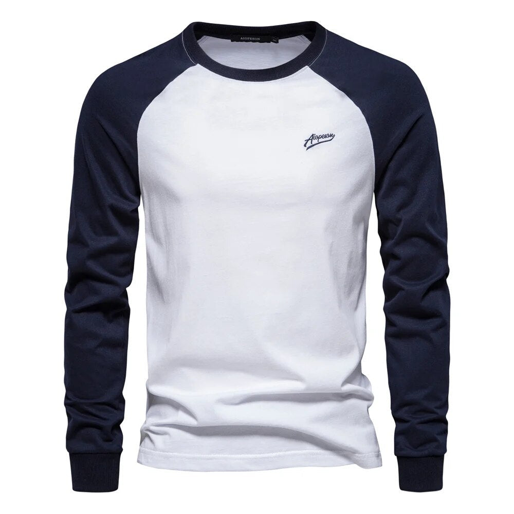 Men’s Patchwork Round Neck Long Sleeve Shirt