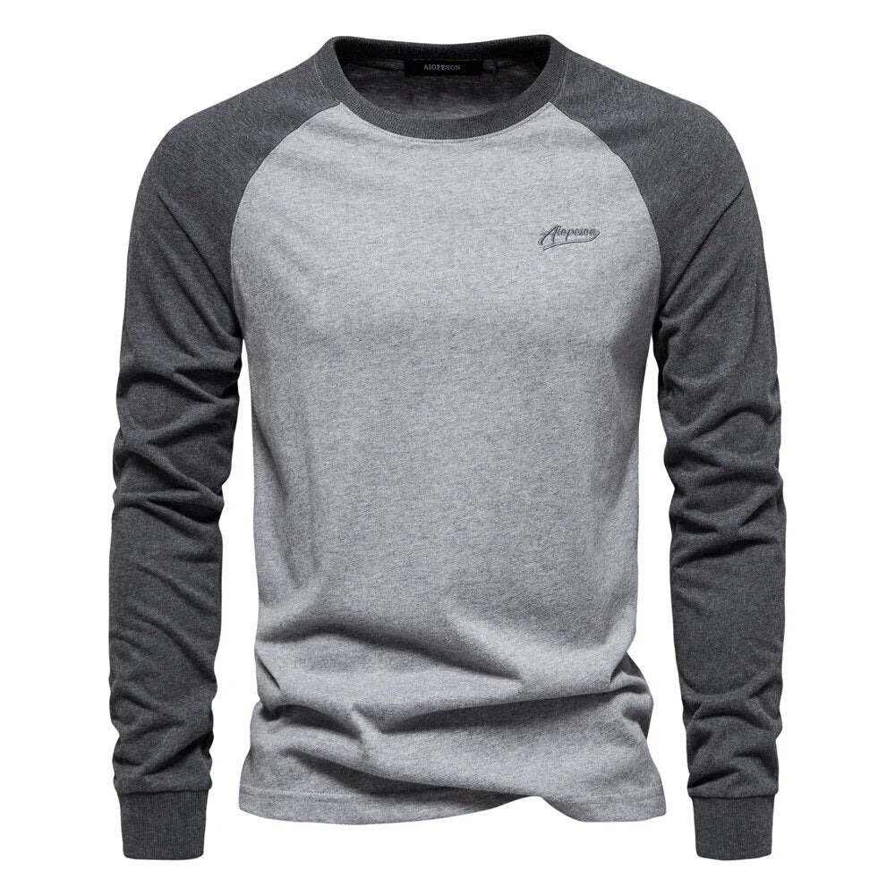 Men’s Patchwork Round Neck Long Sleeve Shirt