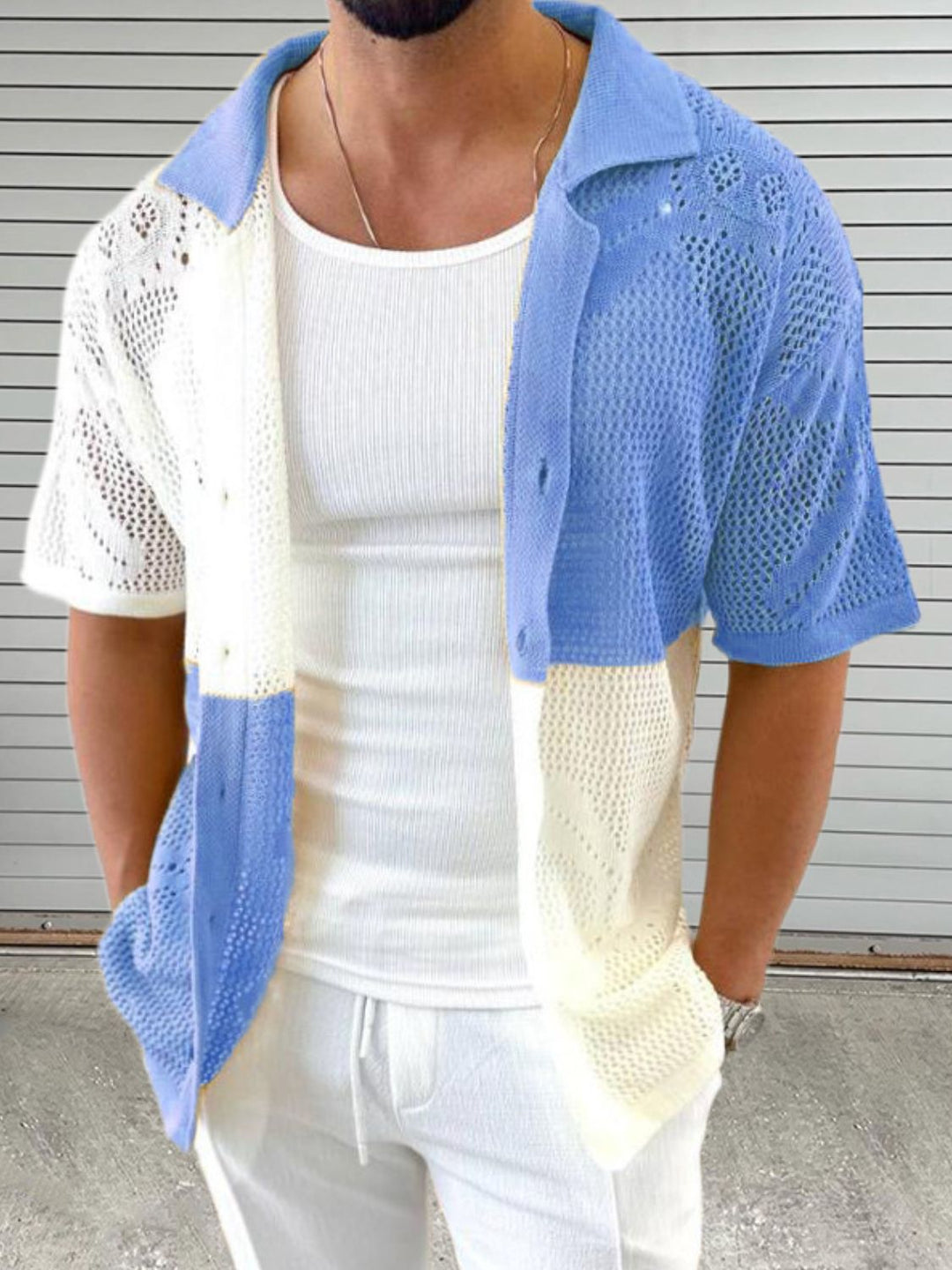 Contrast Button Down Hollow Out Shirt