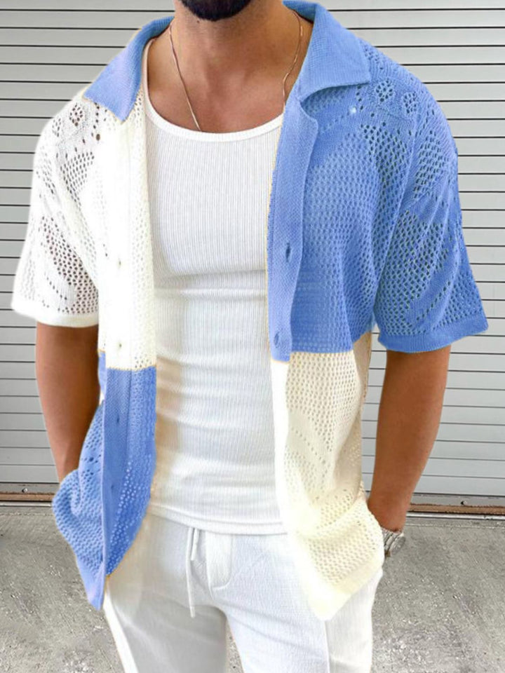 Contrast Button Down Hollow Out Shirt