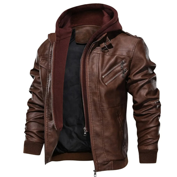 Dual Layer Hooded Leather Jacket