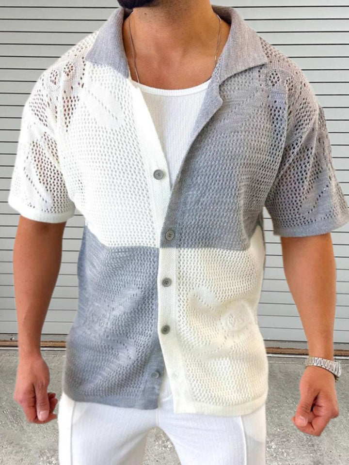 Contrast Button Down Hollow Out Shirt