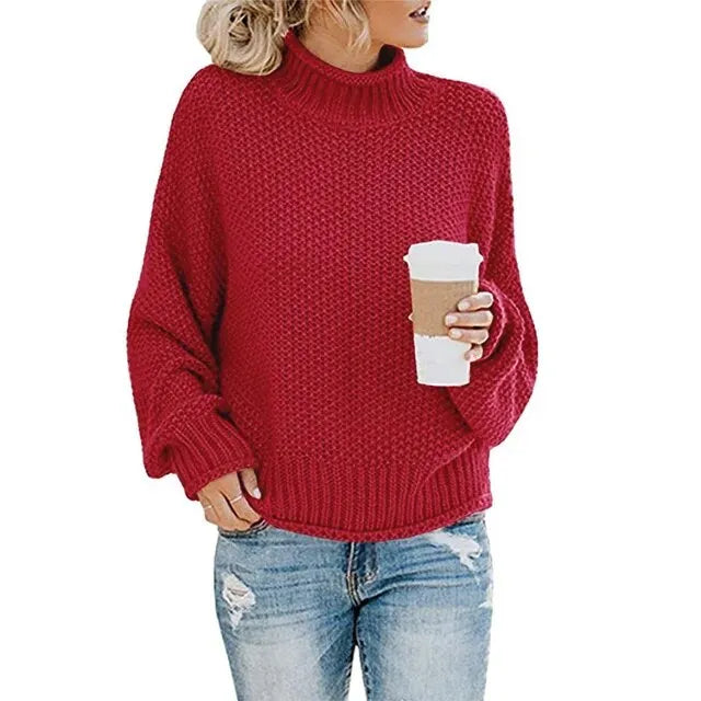Thick Knit Sweater with a High Neckline