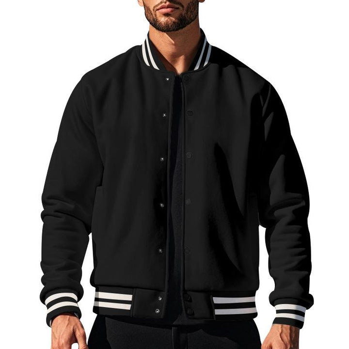 Classic Button-Up Baseball Jacket with Stand-Up Collar
