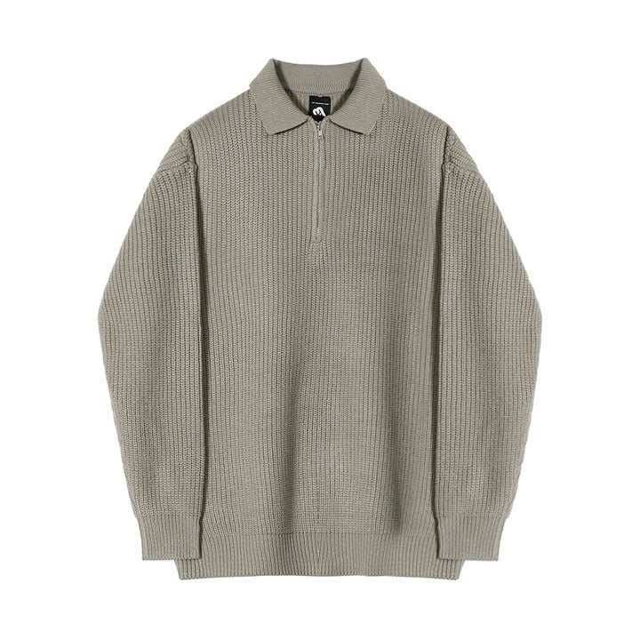 Cozy Knitted Half Zip Sweater with Adjustable Collar