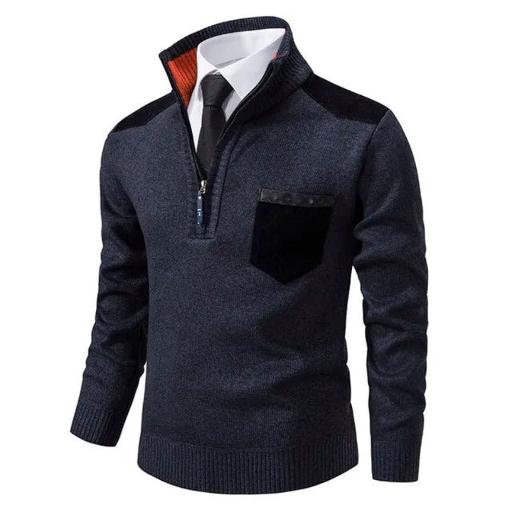 Half-Zip Knit Sweater with Chest Pocket for Men
