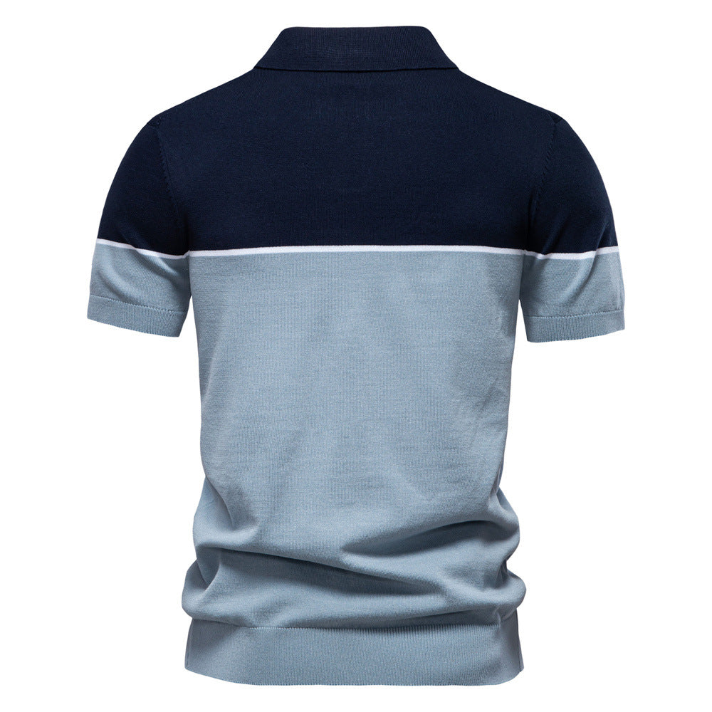 Men's Two-Tone V-Neck Polo Shirt with Ribbed Trim