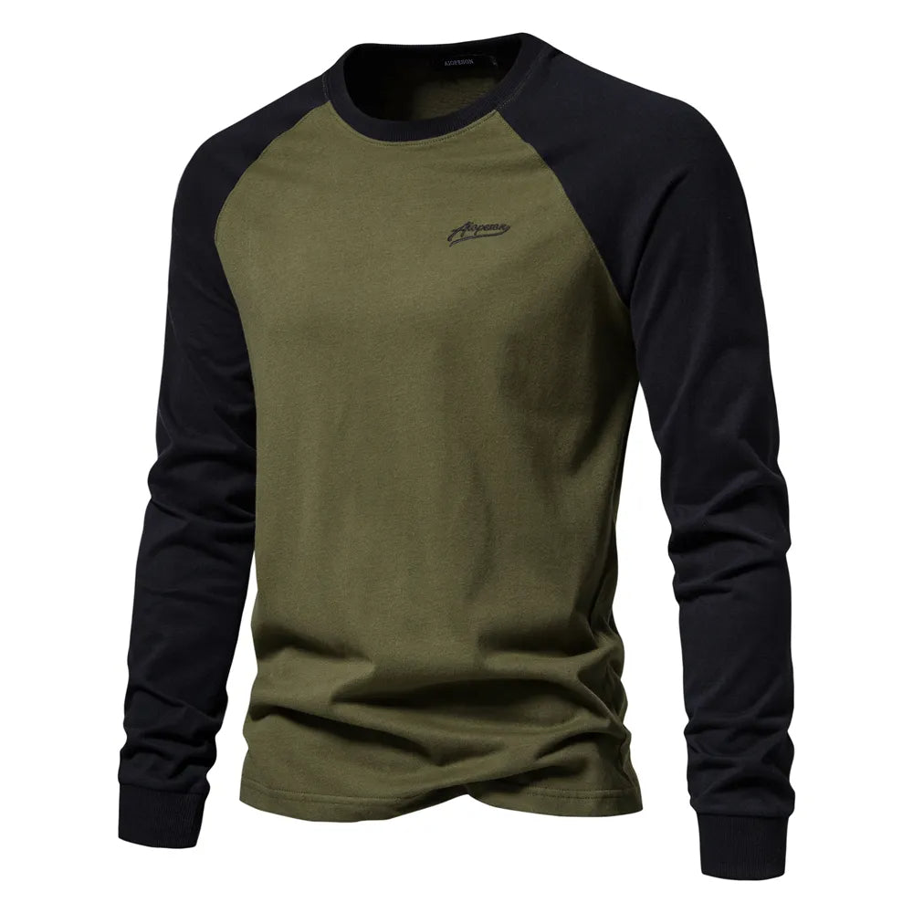 Men’s Patchwork Round Neck Long Sleeve Shirt