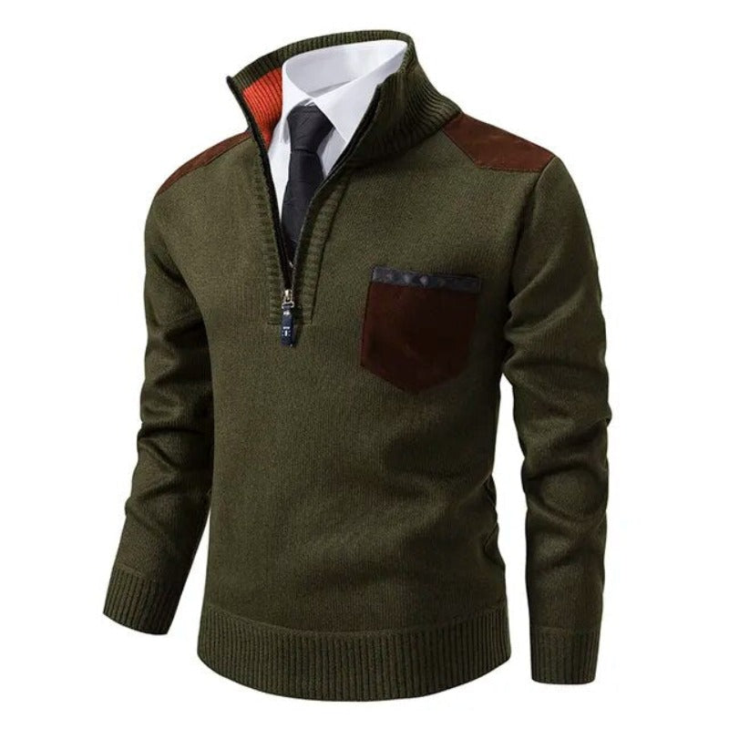 Half-Zip Knit Sweater with Chest Pocket for Men