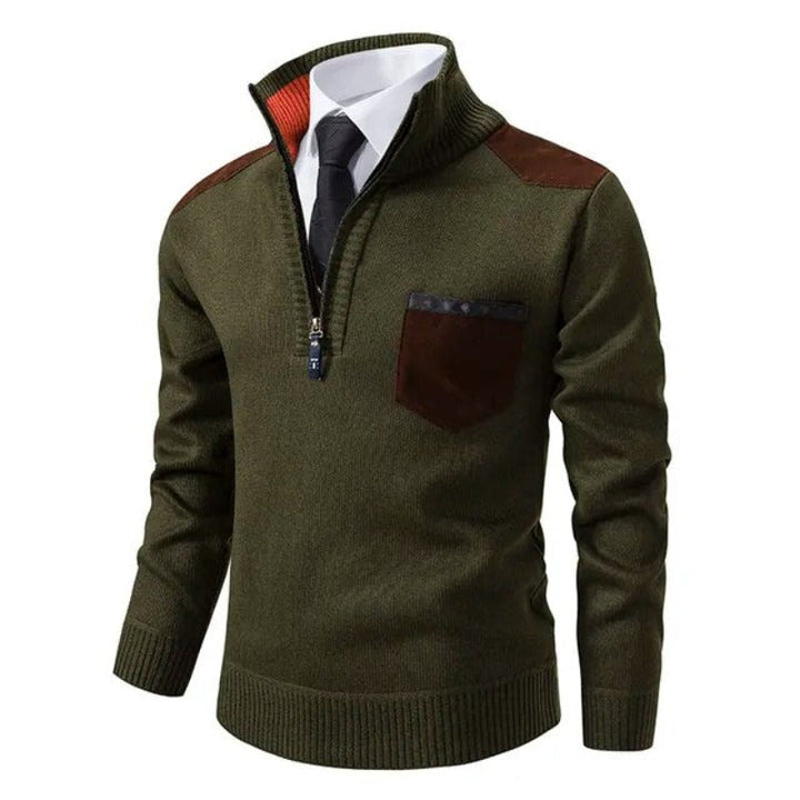 Half-Zip Knit Sweater with Chest Pocket for Men