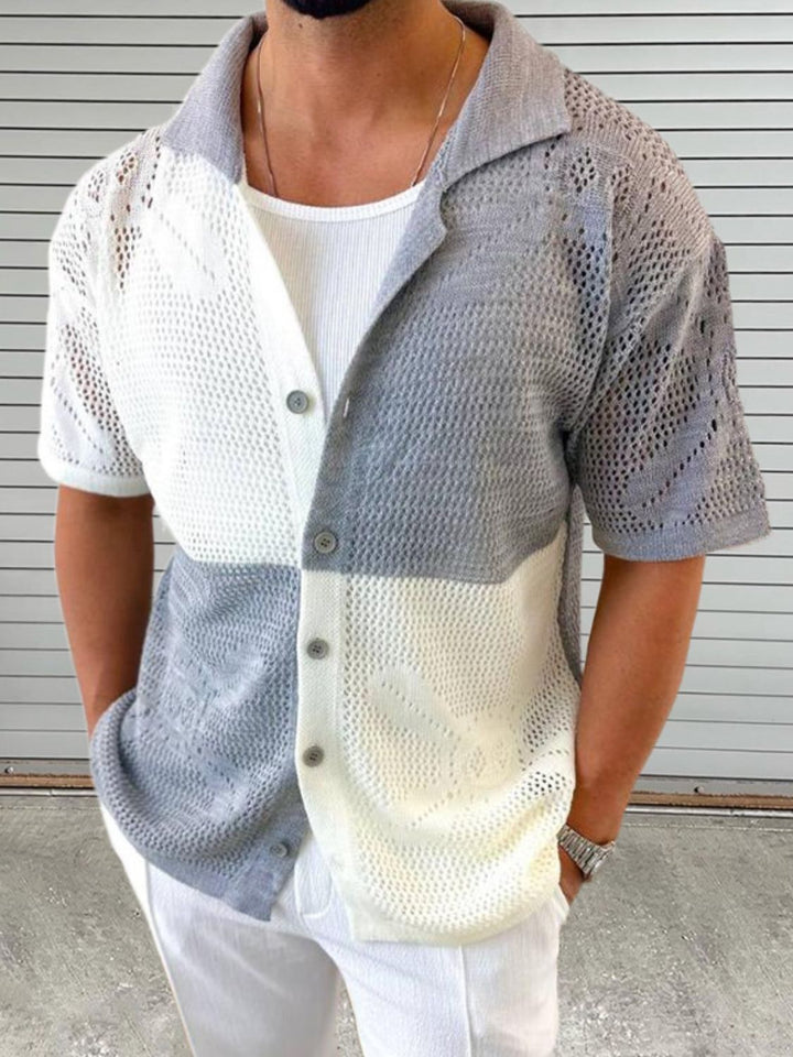 Contrast Button Down Hollow Out Shirt