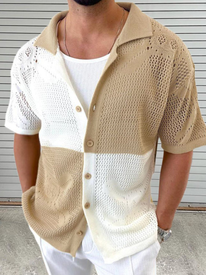 Contrast Button Down Hollow Out Shirt