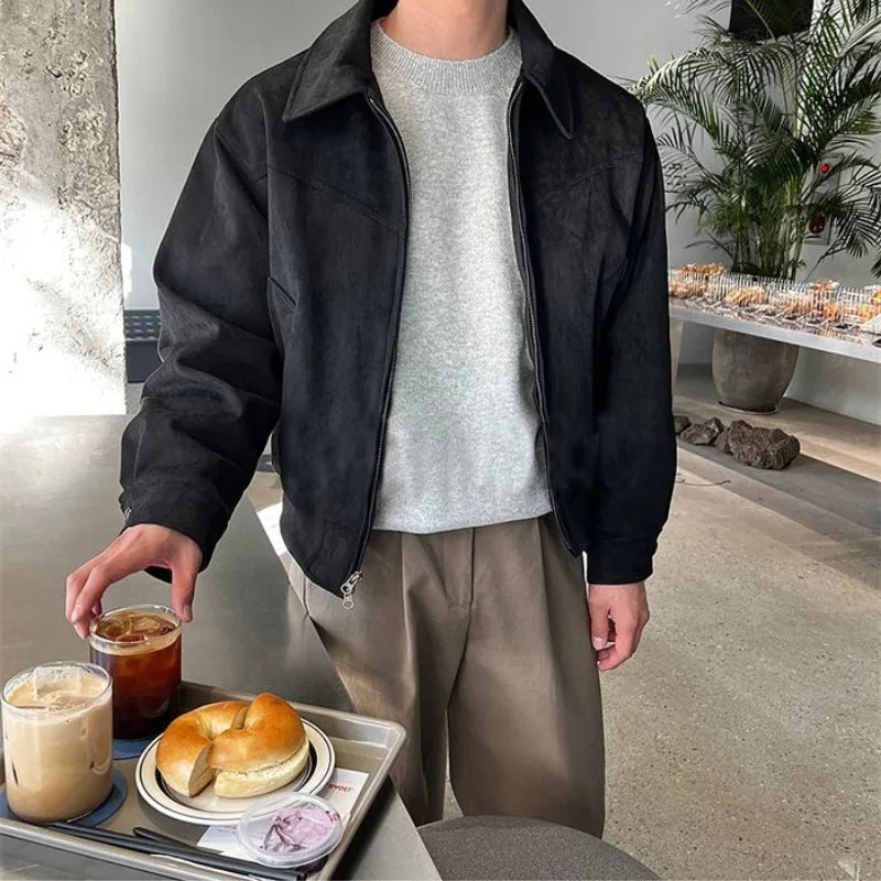 Vintage Suede Leather Cargo Jacket for Men