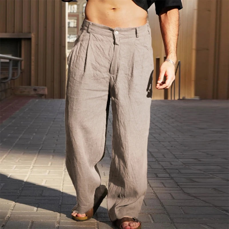Wide Linen Blend Summer Pants