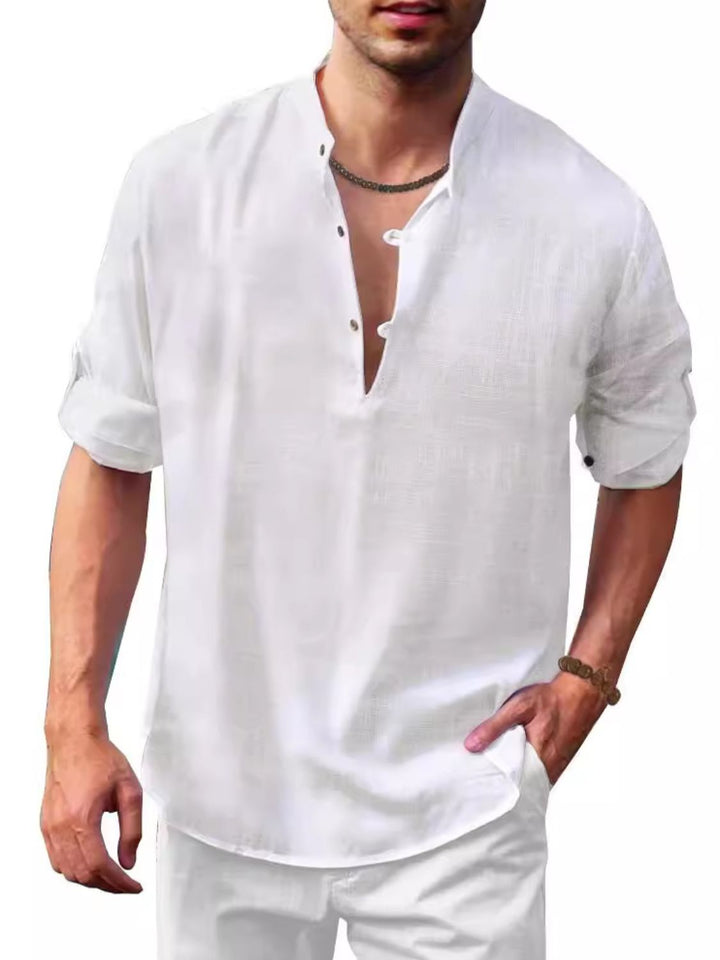 Full Size Half Button Long Sleeve Shirt Plus Size