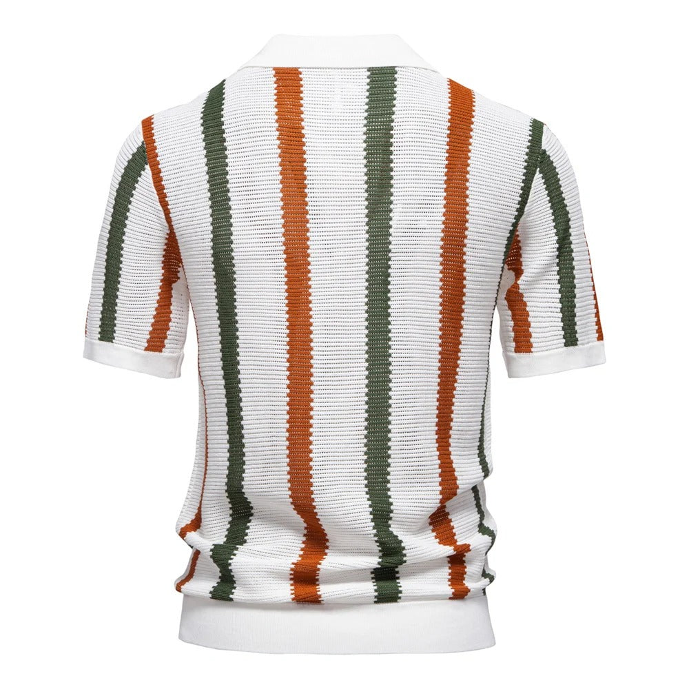Vintage Striped Knit Polo Shirt