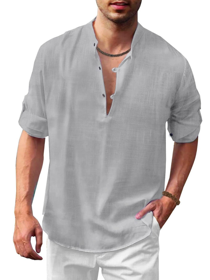 Full Size Half Button Long Sleeve Shirt Plus Size