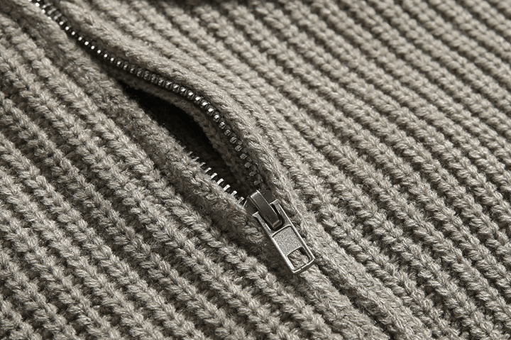 Cozy Knitted Half Zip Sweater with Adjustable Collar