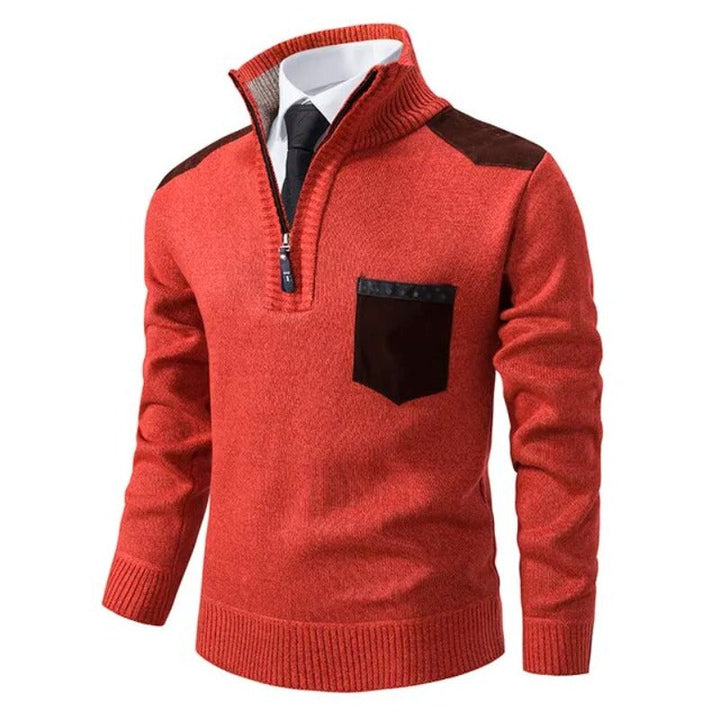 Half-Zip Knit Sweater with Chest Pocket for Men