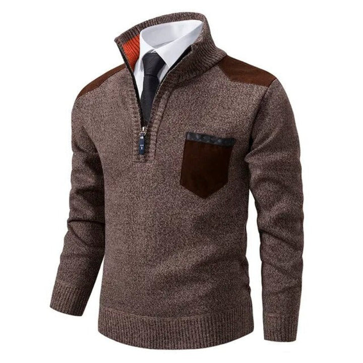 Half-Zip Knit Sweater with Chest Pocket for Men