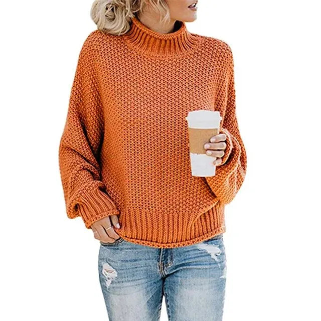 Thick Knit Sweater with a High Neckline