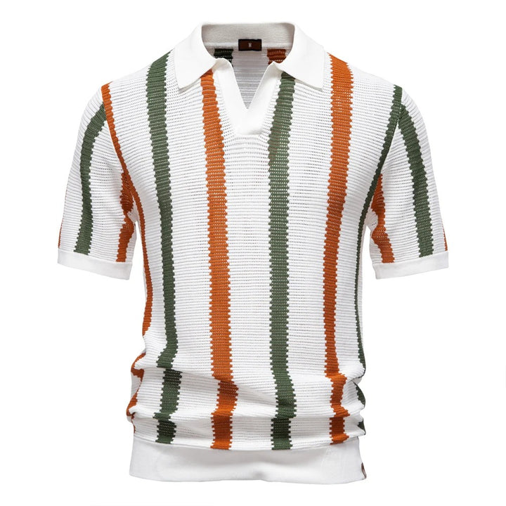 Vintage Striped Knit Polo Shirt