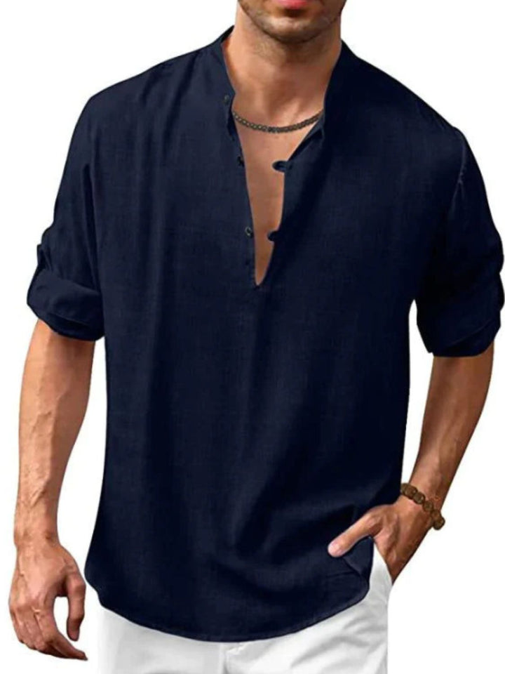 Full Size Half Button Long Sleeve Shirt Plus Size