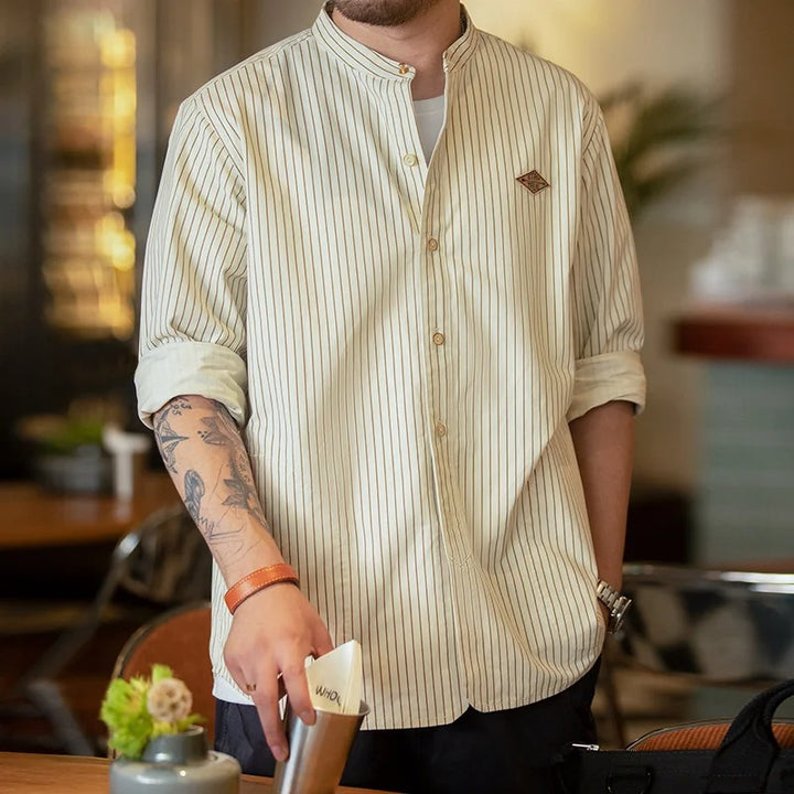 Classic Striped Stand Collar Shirt