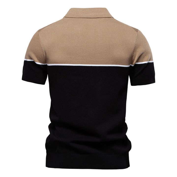 Men's Two-Tone V-Neck Polo Shirt with Ribbed Trim