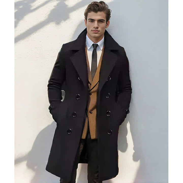 Men’s Double-Breasted Long Notched Collar Coat