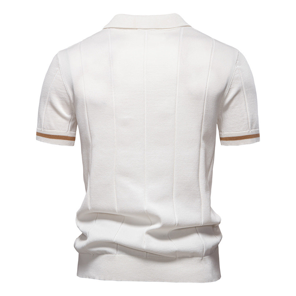 Men's Short-Sleeve Quarter-Zip Ribbed Polo Shirt
