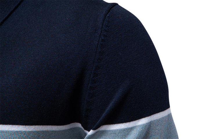 Men's Two-Tone V-Neck Polo Shirt with Ribbed Trim