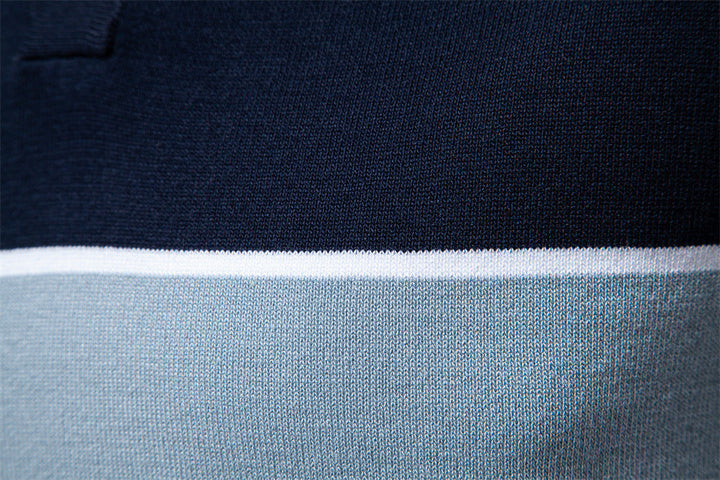 Men's Two-Tone V-Neck Polo Shirt with Ribbed Trim