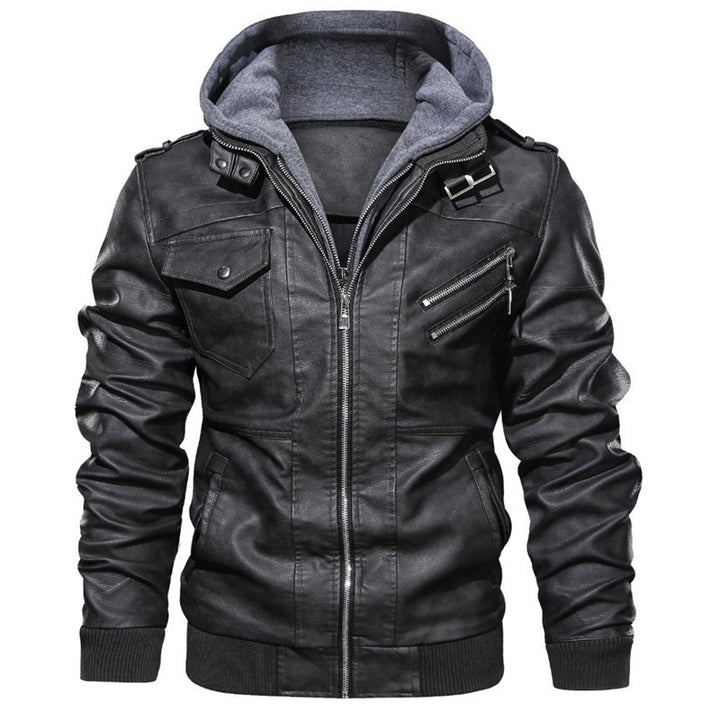 Dual Layer Hooded Leather Jacket