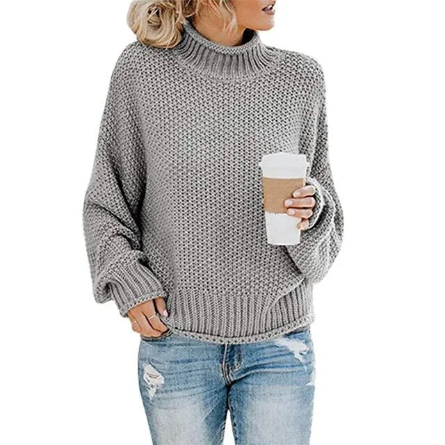 Thick Knit Sweater with a High Neckline