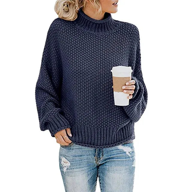 Thick Knit Sweater with a High Neckline
