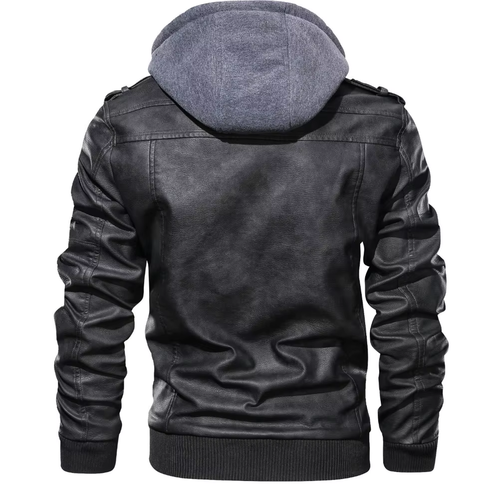 Dual Layer Hooded Leather Jacket