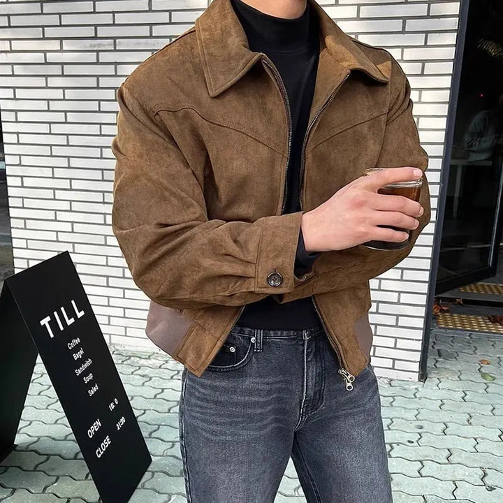 Vintage Suede Leather Cargo Jacket for Men