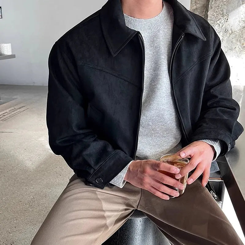 Vintage Suede Leather Cargo Jacket for Men