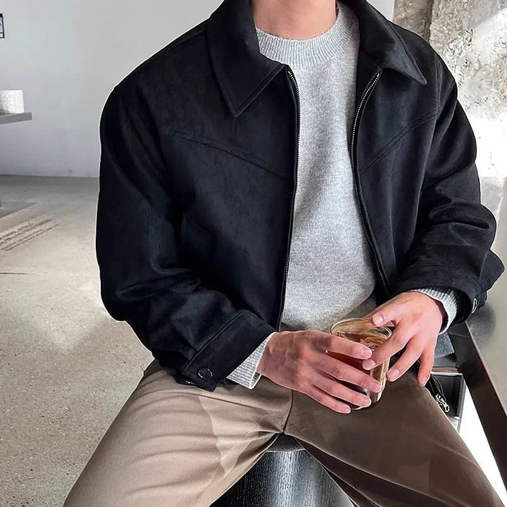 Vintage Suede Leather Cargo Jacket for Men