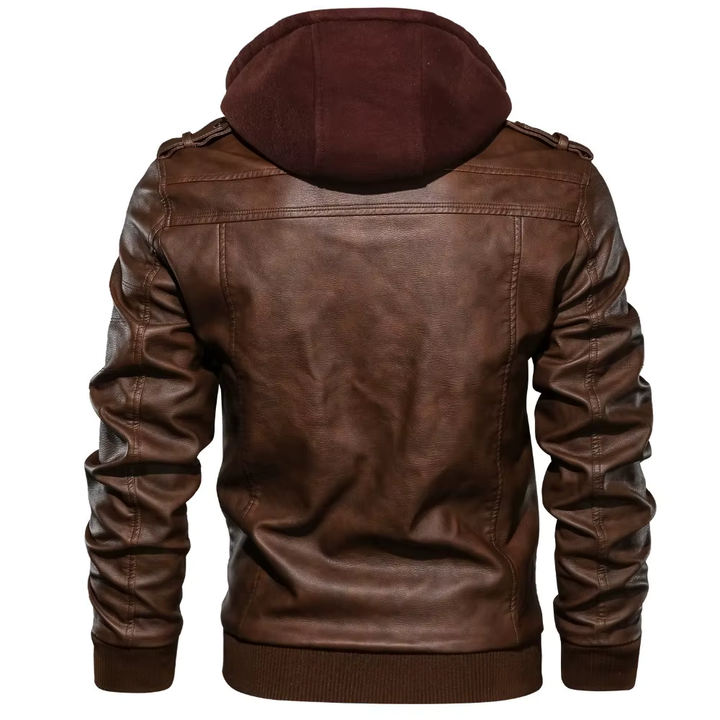 Dual Layer Hooded Leather Jacket