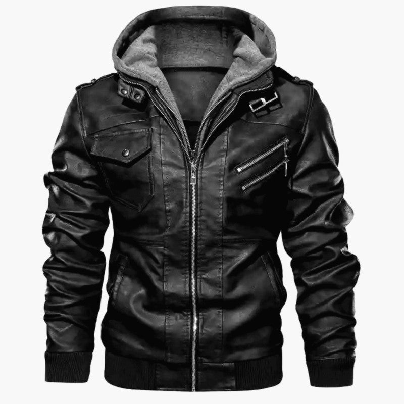 Dual Layer Hooded Leather Jacket