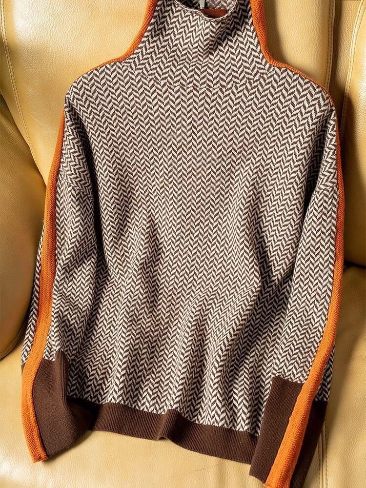 Elegant Patterned Turtle-Neck Sweater