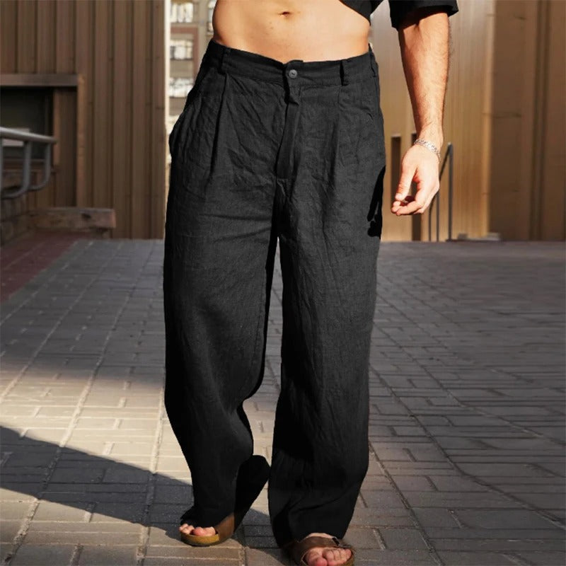 Wide Linen Blend Summer Pants