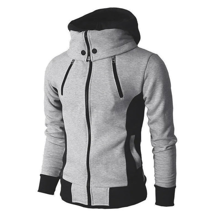 High-Collar Zip-Up Hoodie