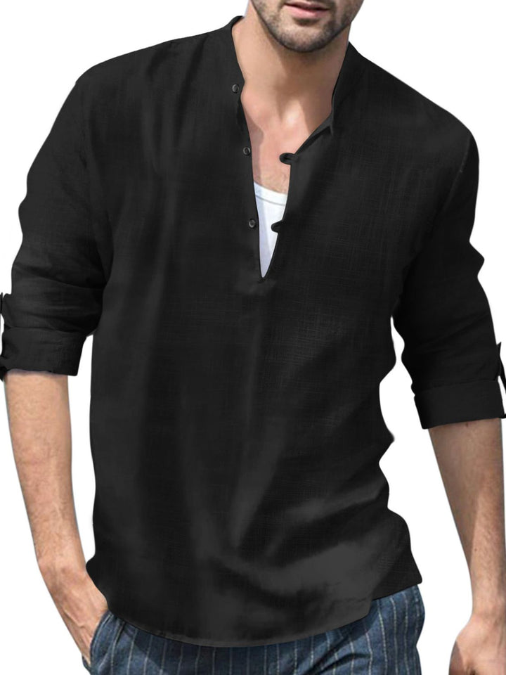 Full Size Half Button Long Sleeve Shirt Plus Size