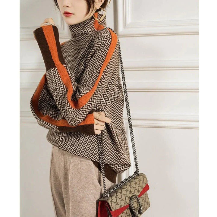 Elegant Patterned Turtle-Neck Sweater